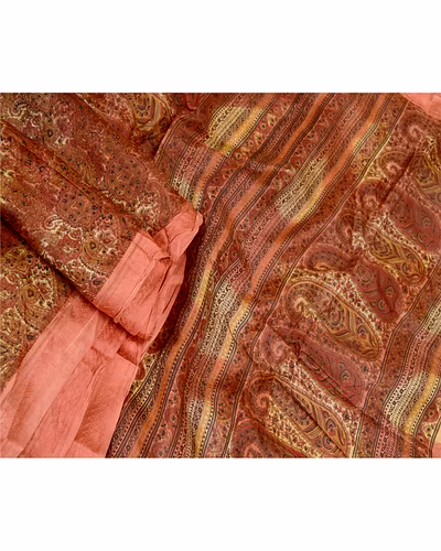 Sanskriti Vintage Dark Red Indian Sarees Pure Silk Printed Sari 5Yd Craft Fabric, PR-59137-Red-Printed Floral Design-Pure Silk-1