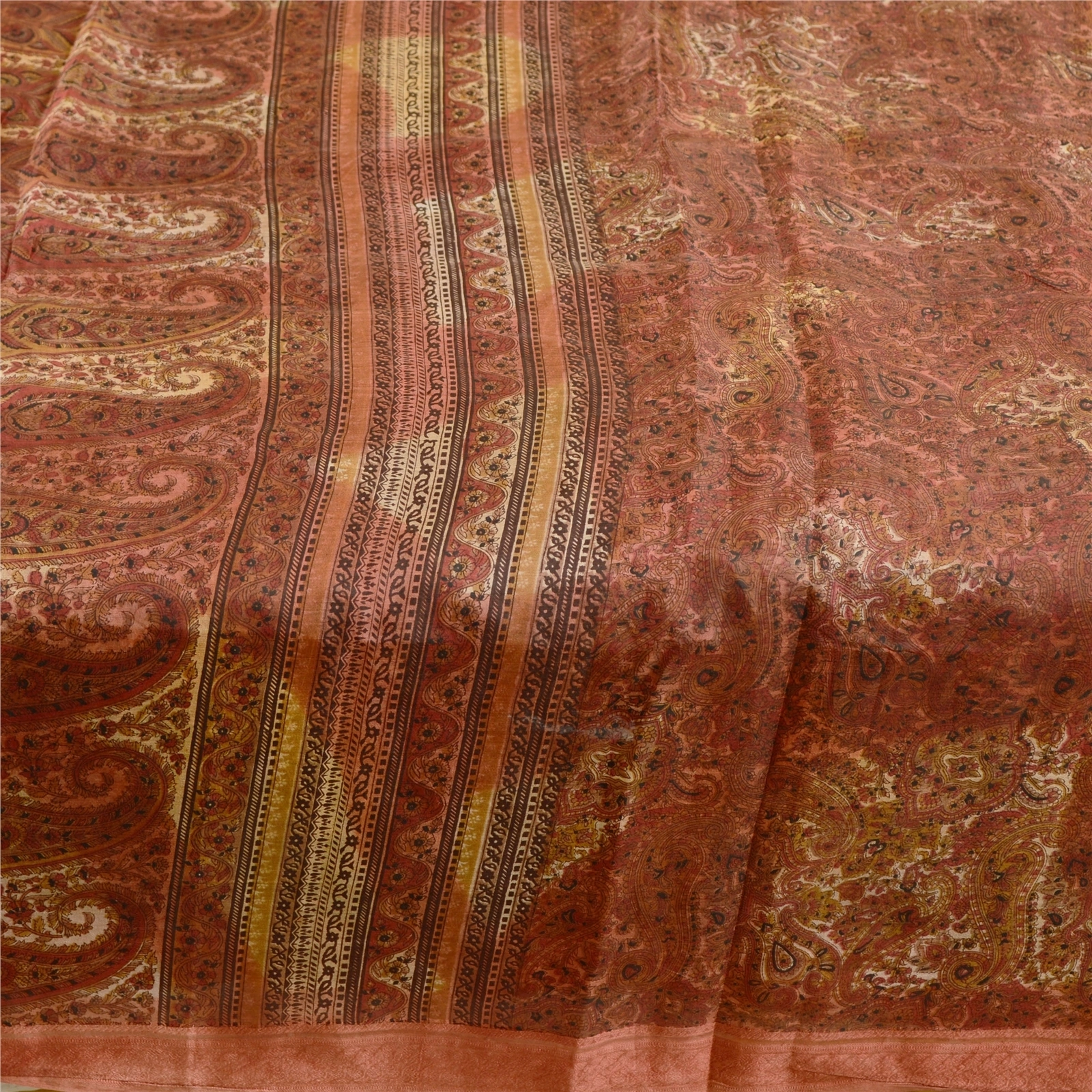 Sanskriti Vintage Dark Red Indian Sarees Pure Silk Printed Sari 5Yd Craft Fabric, PR-59137-Red-Printed Floral Design-Pure Silk-3