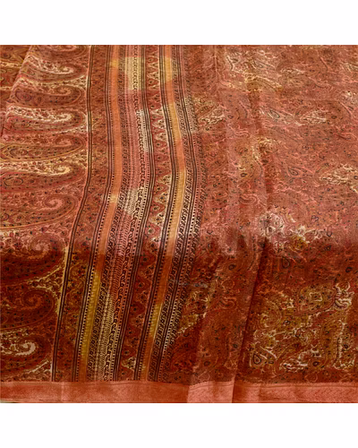 Sanskriti Vintage Dark Red Indian Sarees Pure Silk Printed Sari 5Yd Craft Fabric, PR-59137-Red-Printed Floral Design-Pure Silk-3