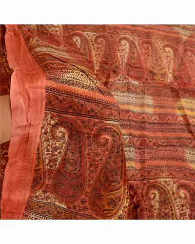 Sanskriti Vintage Dark Red Indian Sarees Pure Silk Printed Sari 5Yd Craft Fabric, PR-59137-Red-Printed Floral Design-Pure Silk-5