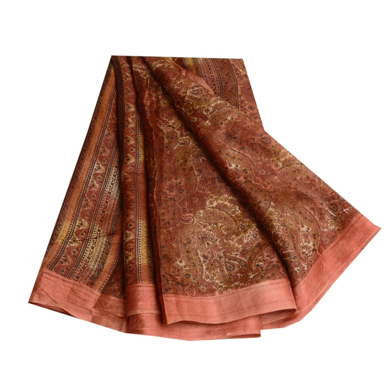 Sanskriti Vintage Dark Red Indian Sarees Pure Silk Printed Sari 5Yd Craft Fabric, PR-59137-Red-Printed Floral Design-Pure Silk-6