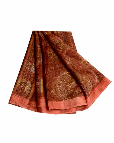 Sanskriti Vintage Dark Red Indian Sarees Pure Silk Printed Sari 5Yd Craft Fabric, PR-59137-Red-Printed Floral Design-Pure Silk-6