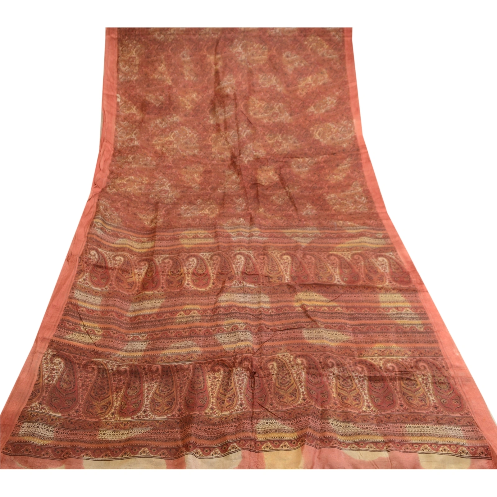 Sanskriti Vintage Dark Red Indian Sarees Pure Silk Printed Sari 5Yd Craft Fabric, PR-59137-Red-Printed Floral Design-Pure Silk-7