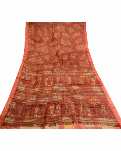 Sanskriti Vintage Dark Red Indian Sarees Pure Silk Printed Sari 5Yd Craft Fabric, PR-59137-Red-Printed Floral Design-Pure Silk-7