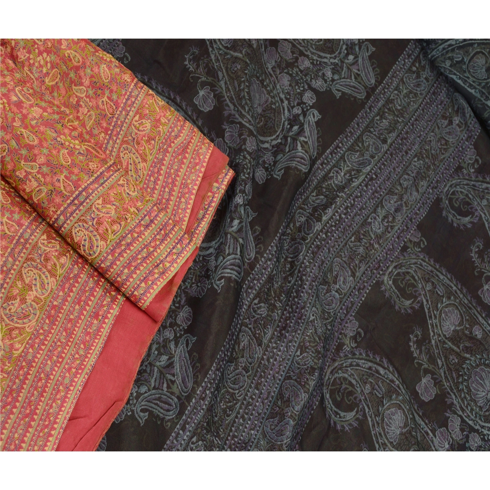 Sanskriti Vintage Pink Sarees Indian Pure Silk Printed Sari Soft Craft Fabric, PR-59152-Pink-Printed Floral Design-Pure Silk-1