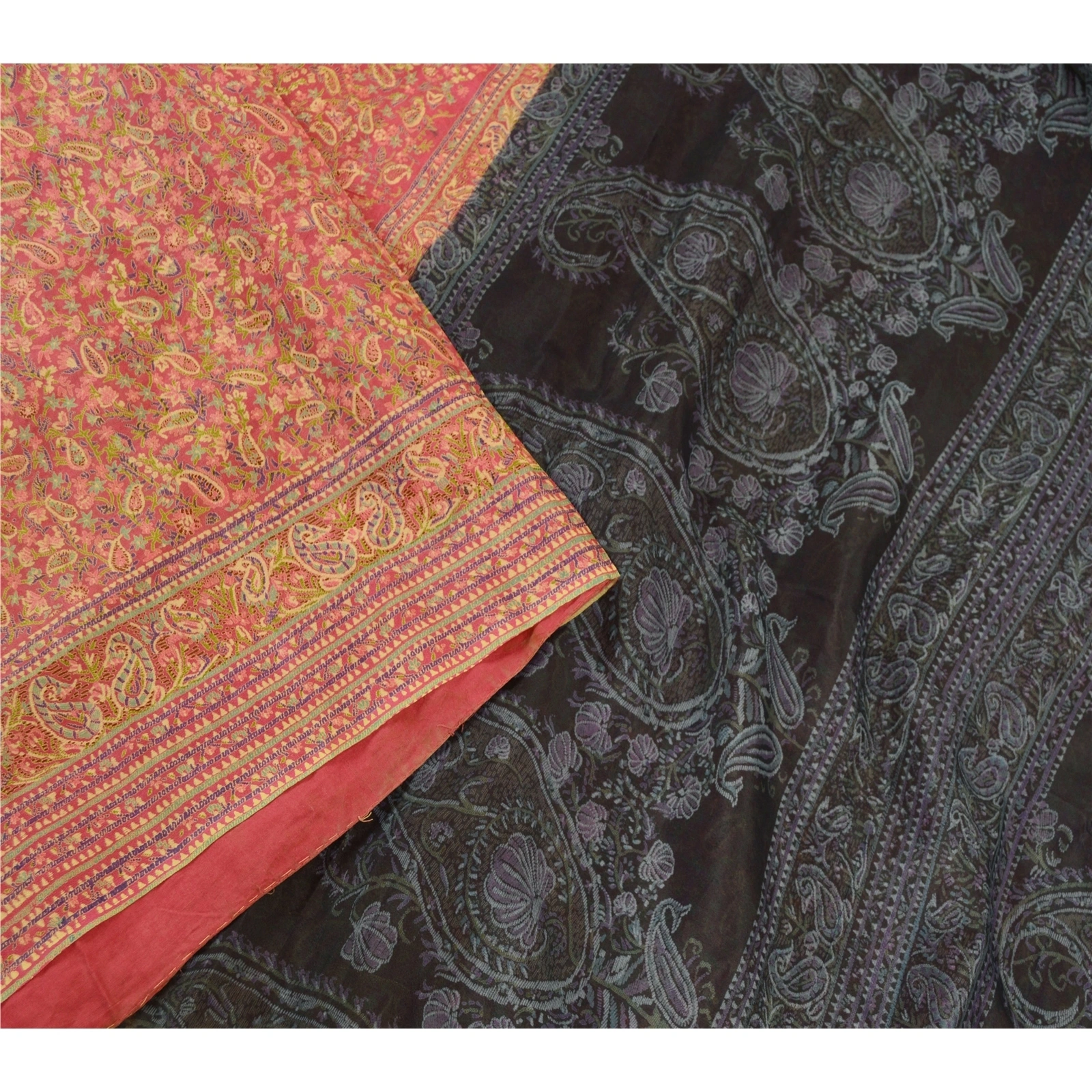 Sanskriti Vintage Pink Sarees Indian Pure Silk Printed Sari Soft Craft Fabric, PR-59152-Pink-Printed Floral Design-Pure Silk-2