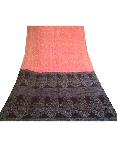 Sanskriti Vintage Pink Sarees Indian Pure Silk Printed Sari Soft Craft Fabric, PR-59152-Pink-Printed Floral Design-Pure Silk-7