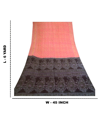 Sanskriti Vintage Pink Sarees Indian Pure Silk Printed Sari Soft Craft Fabric, PR-59152-Pink-Printed Floral Design-Pure Silk-8