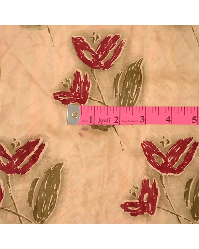 Sanskriti Vintage Cream Sarees 100% Pure Silk Printed Floral Sari Craft Fabric, PR-59164-Cream-Printed Floral Design-Pure Silk-1