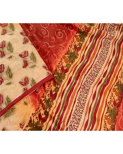 Sanskriti Vintage Cream Sarees 100% Pure Silk Printed Floral Sari Craft Fabric, PR-59164-Cream-Printed Floral Design-Pure Silk-3
