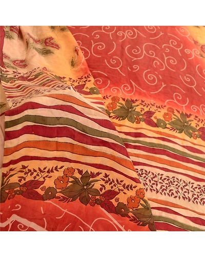 Sanskriti Vintage Cream Sarees 100% Pure Silk Printed Floral Sari Craft Fabric, PR-59164-Cream-Printed Floral Design-Pure Silk-6