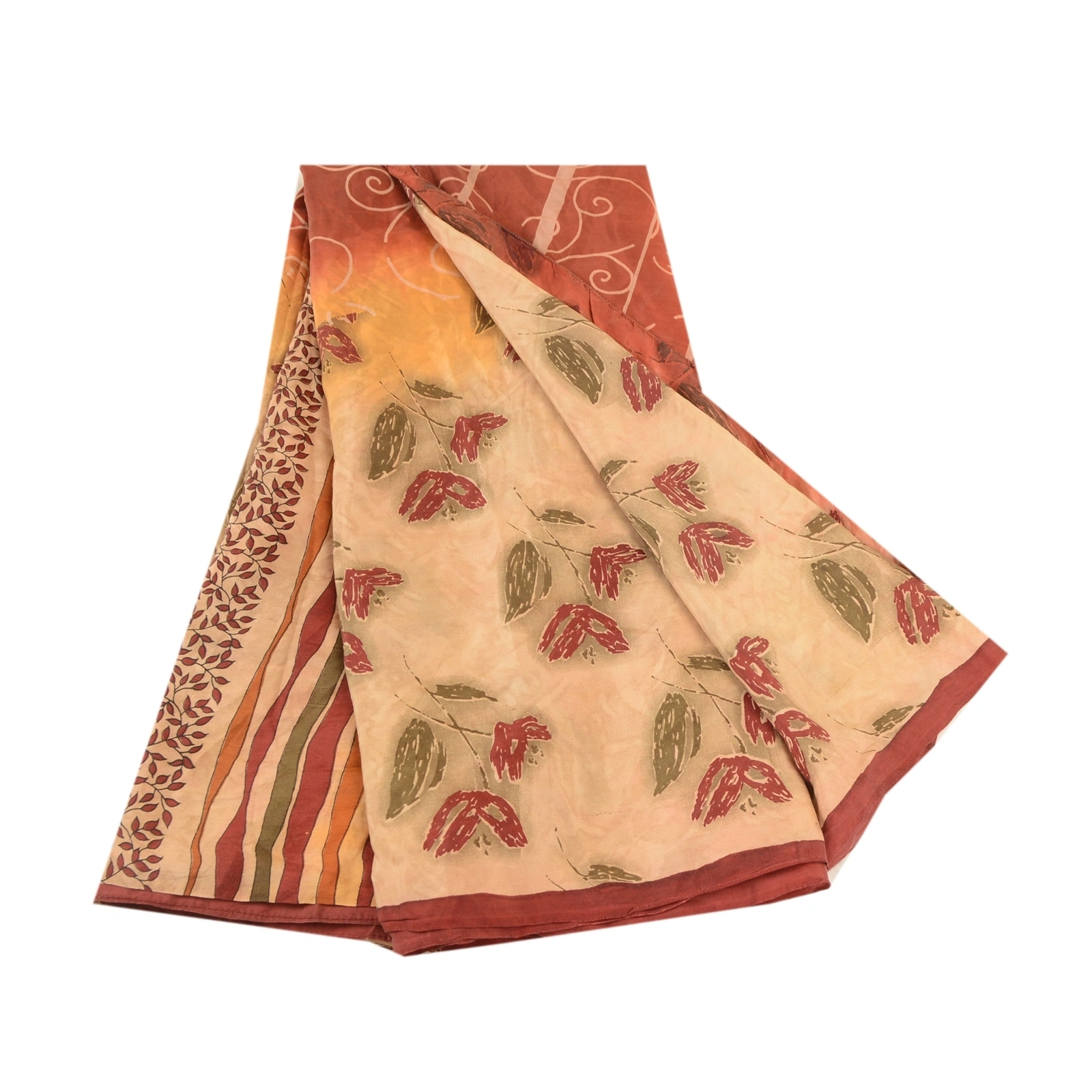 Sanskriti Vintage Cream Sarees 100% Pure Silk Printed Floral Sari Craft Fabric, PR-59164-Cream-Printed Floral Design-Pure Silk-7