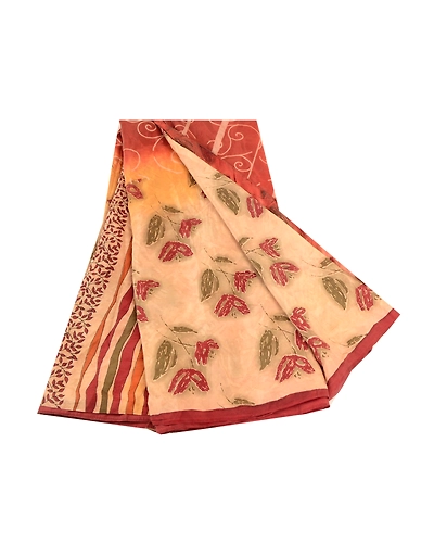 Sanskriti Vintage Cream Sarees 100% Pure Silk Printed Floral Sari Craft Fabric, PR-59164-Cream-Printed Floral Design-Pure Silk-7