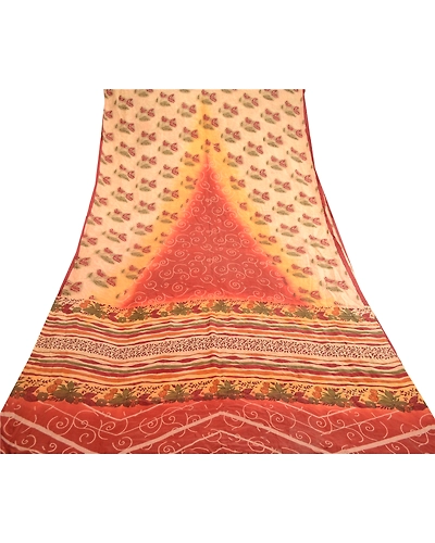 Sanskriti Vintage Cream Sarees 100% Pure Silk Printed Floral Sari Craft Fabric, PR-59164-Cream-Printed Floral Design-Pure Silk-8
