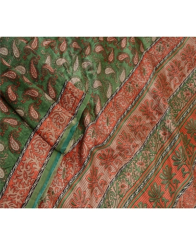 Sanskriti Vintage Green Sarees Indian Pure Silk Printed Sari Soft Craft Fabric, PR-59171-Green-Printed Floral Design-Pure Silk-1