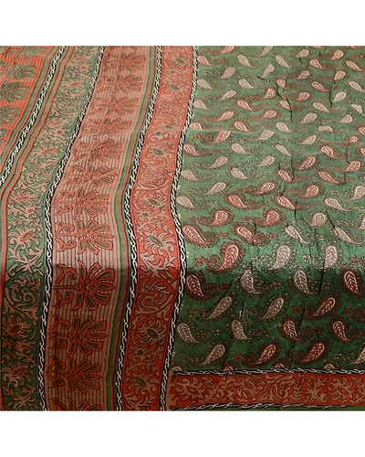 Sanskriti Vintage Green Sarees Indian Pure Silk Printed Sari Soft Craft Fabric, PR-59171-Green-Printed Floral Design-Pure Silk-3
