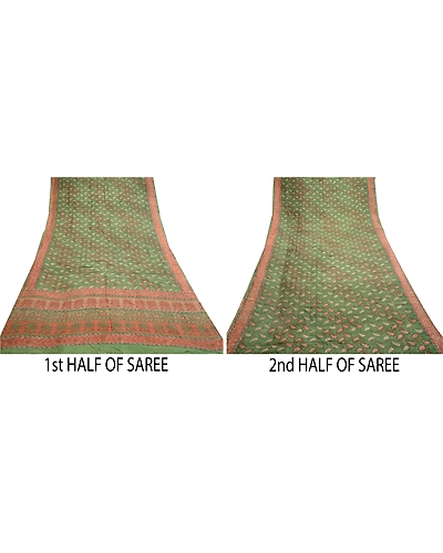 Sanskriti Vintage Green Sarees Indian Pure Silk Printed Sari Soft Craft Fabric, PR-59171-Green-Printed Floral Design-Pure Silk-4