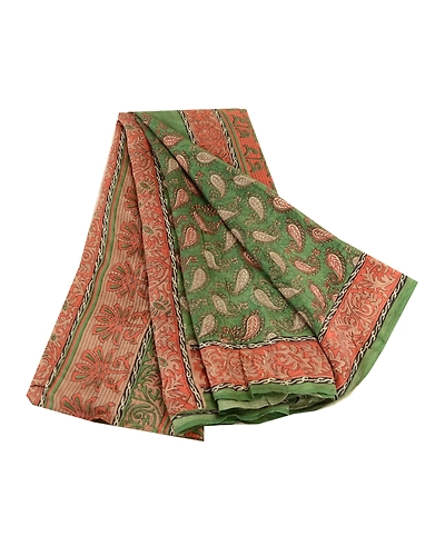 Sanskriti Vintage Green Sarees Indian Pure Silk Printed Sari Soft Craft Fabric, PR-59171-Green-Printed Floral Design-Pure Silk-6