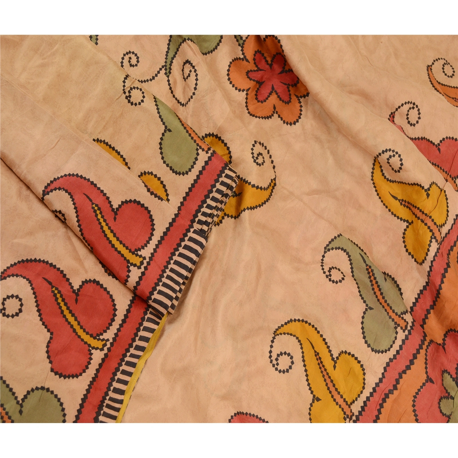 Sanskriti Vintage Light Brown Sarees 100% Pure Silk Printed Sari Craft Fabric, PR-59176-Light Brown-Printed Floral Design-Pure Silk-1