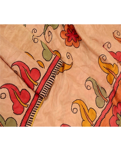 Sanskriti Vintage Light Brown Sarees 100% Pure Silk Printed Sari Craft Fabric, PR-59176-Light Brown-Printed Floral Design-Pure Silk-1