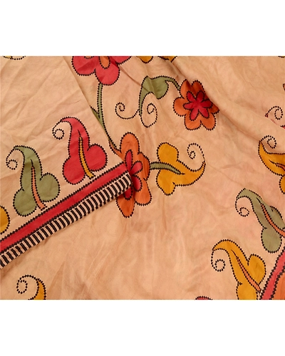 Sanskriti Vintage Light Brown Sarees 100% Pure Silk Printed Sari Craft Fabric, PR-59176-Light Brown-Printed Floral Design-Pure Silk-2