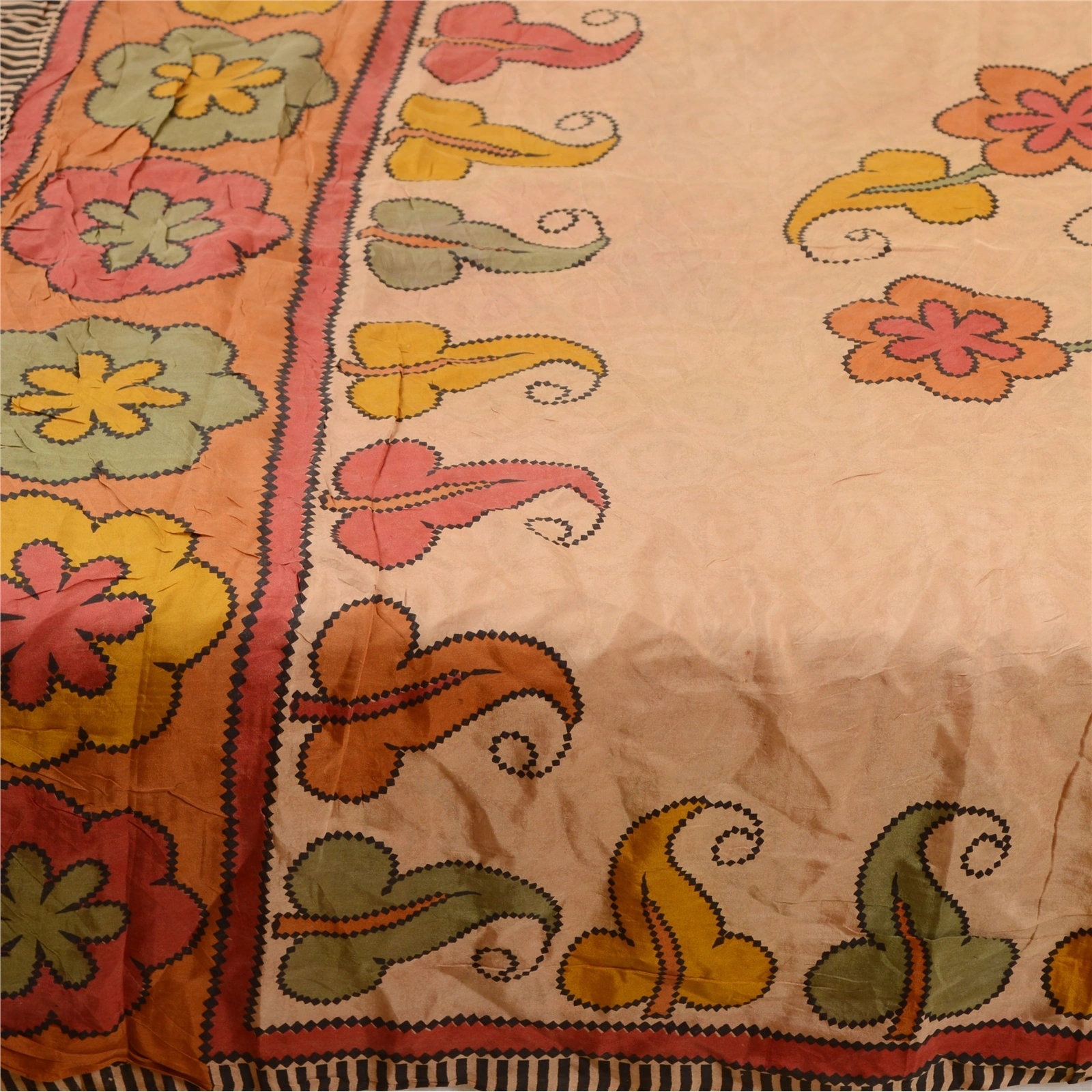 Sanskriti Vintage Light Brown Sarees 100% Pure Silk Printed Sari Craft Fabric, PR-59176-Light Brown-Printed Floral Design-Pure Silk-3