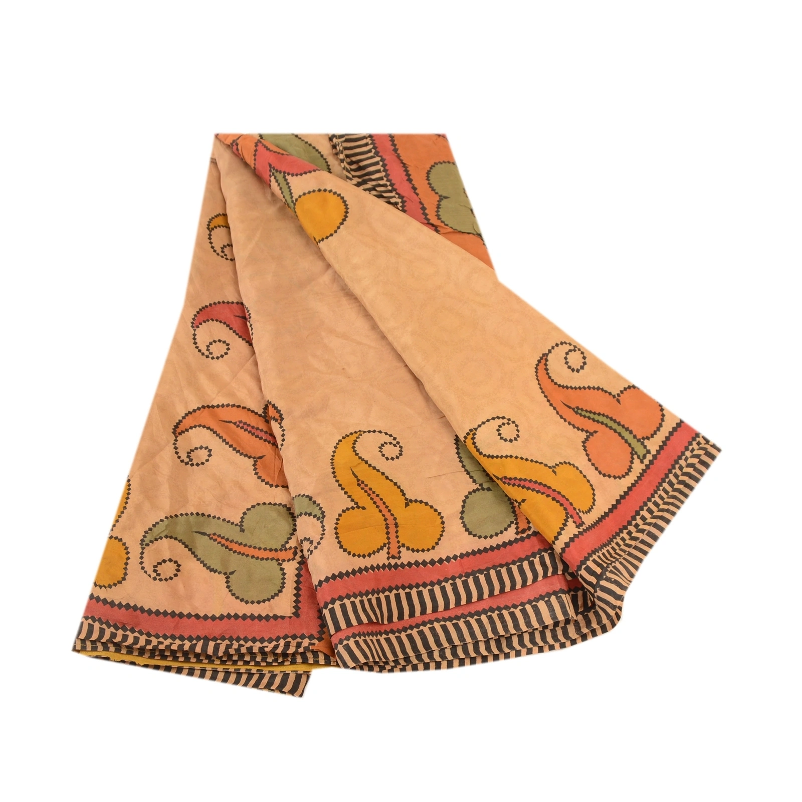 Sanskriti Vintage Light Brown Sarees 100% Pure Silk Printed Sari Craft Fabric, PR-59176-Light Brown-Printed Floral Design-Pure Silk-6