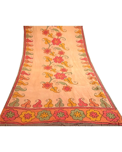 Sanskriti Vintage Light Brown Sarees 100% Pure Silk Printed Sari Craft Fabric, PR-59176-Light Brown-Printed Floral Design-Pure Silk-7