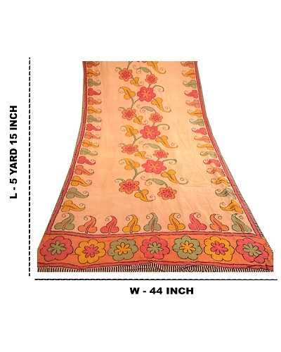 Sanskriti Vintage Light Brown Sarees 100% Pure Silk Printed Sari Craft Fabric, PR-59176-Light Brown-Printed Floral Design-Pure Silk-8