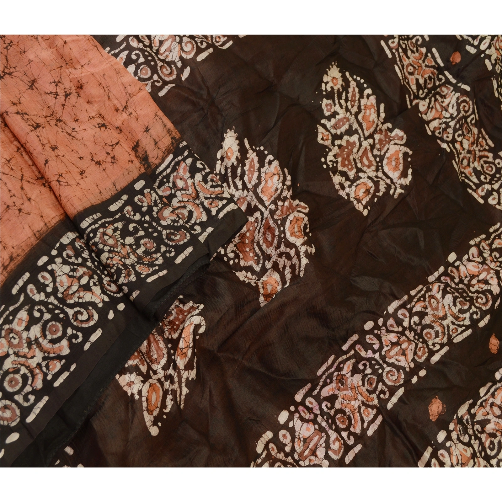 Sanskriti Vintage Peach Batik Sarees 100% Pure Silk Printed Sari Craft Fabric, PR-59177-Peach-Printed Floral Design-Pure Silk-1