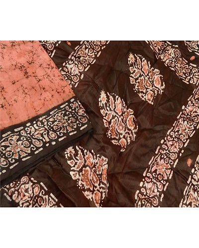 Sanskriti Vintage Peach Batik Sarees 100% Pure Silk Printed Sari Craft Fabric, PR-59177-Peach-Printed Floral Design-Pure Silk-2