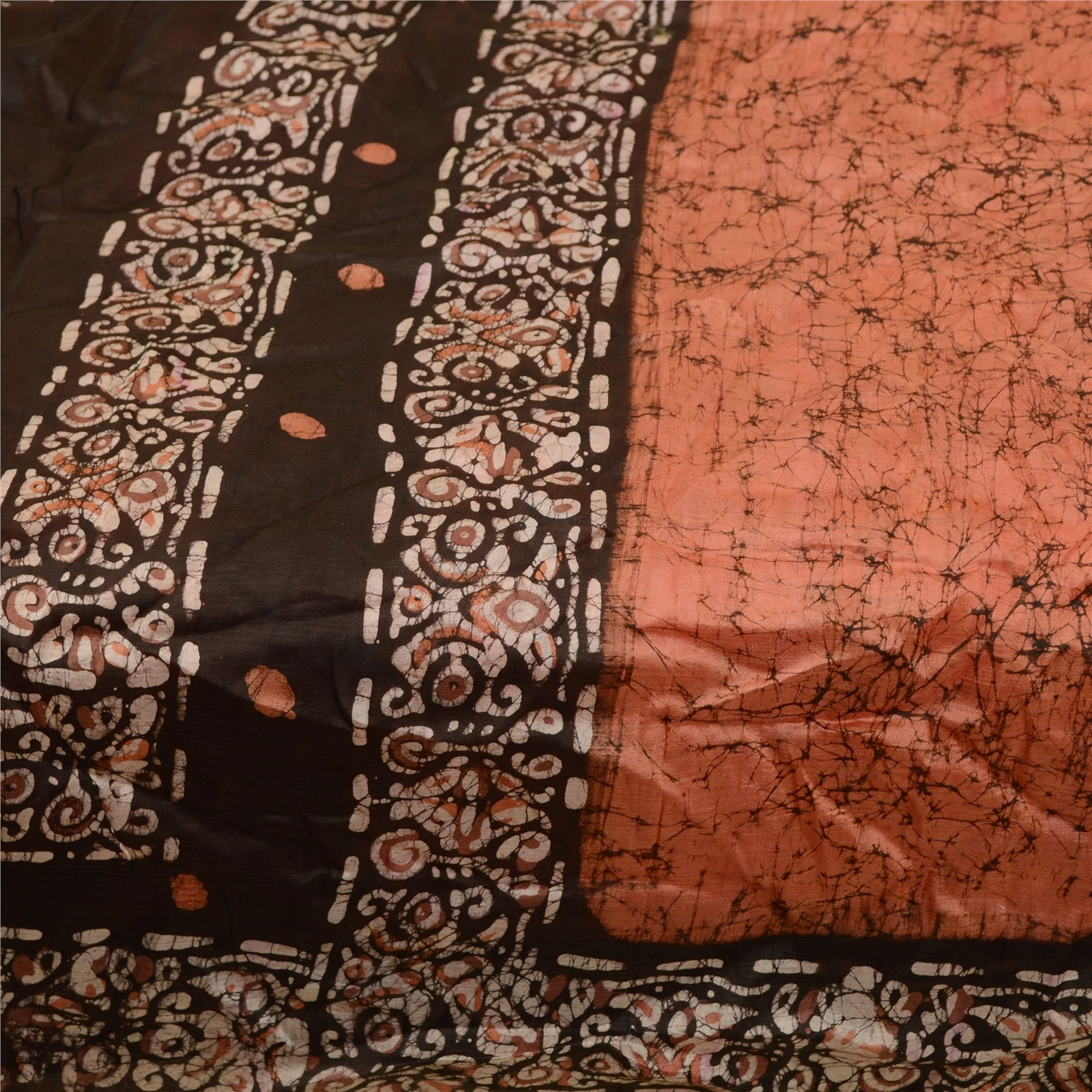 Sanskriti Vintage Peach Batik Sarees 100% Pure Silk Printed Sari Craft Fabric, PR-59177-Peach-Printed Floral Design-Pure Silk-3