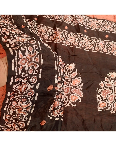 Sanskriti Vintage Peach Batik Sarees 100% Pure Silk Printed Sari Craft Fabric, PR-59177-Peach-Printed Floral Design-Pure Silk-5