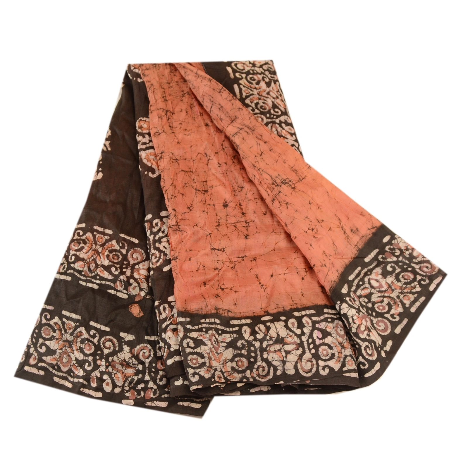 Sanskriti Vintage Peach Batik Sarees 100% Pure Silk Printed Sari Craft Fabric, PR-59177-Peach-Printed Floral Design-Pure Silk-6