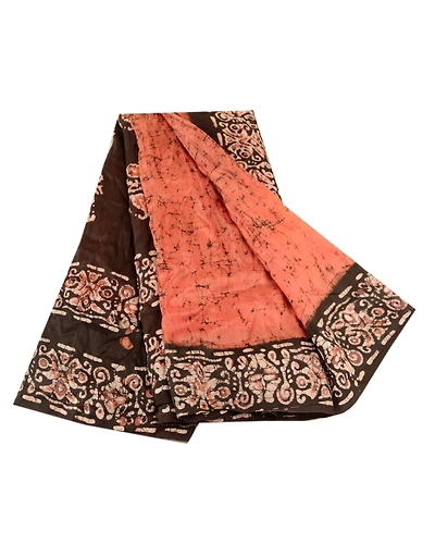 Sanskriti Vintage Peach Batik Sarees 100% Pure Silk Printed Sari Craft Fabric, PR-59177-Peach-Printed Floral Design-Pure Silk-6