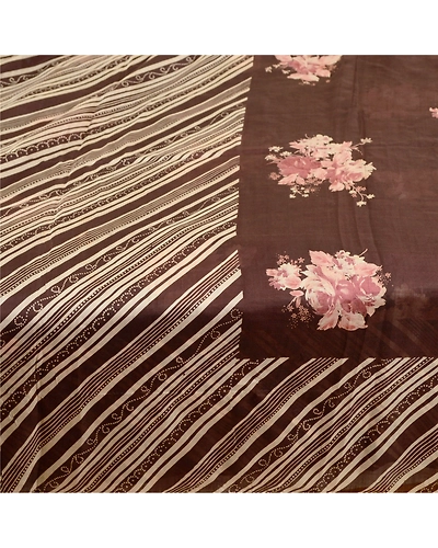Sanskriti Vintage Brown Sarees 100% Pure Silk Printed Sari Floral Craft Fabric, PR-59179-Brown-Printed Floral Design-Pure Silk-3