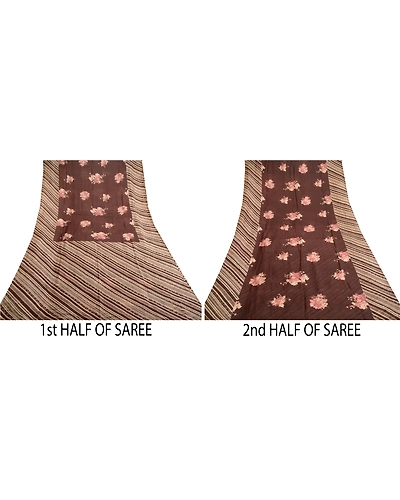 Sanskriti Vintage Brown Sarees 100% Pure Silk Printed Sari Floral Craft Fabric, PR-59179-Brown-Printed Floral Design-Pure Silk-4
