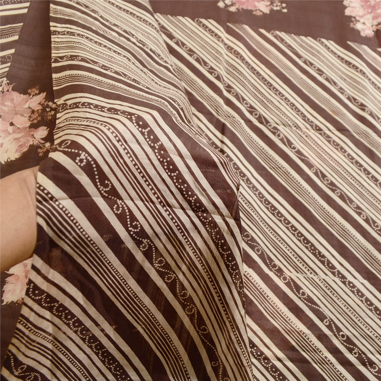 Sanskriti Vintage Brown Sarees 100% Pure Silk Printed Sari Floral Craft Fabric, PR-59179-Brown-Printed Floral Design-Pure Silk-5