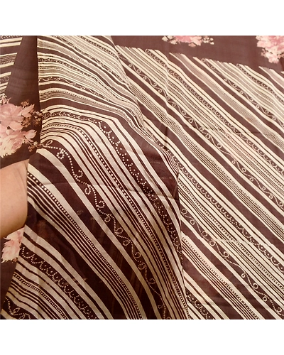 Sanskriti Vintage Brown Sarees 100% Pure Silk Printed Sari Floral Craft Fabric, PR-59179-Brown-Printed Floral Design-Pure Silk-5