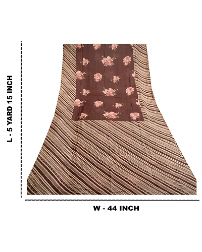 Sanskriti Vintage Brown Sarees 100% Pure Silk Printed Sari Floral Craft Fabric, PR-59179-Brown-Printed Floral Design-Pure Silk-8