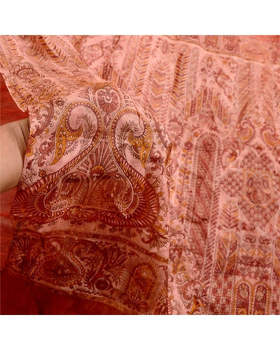 Sanskriti Vintage Dark Red Sarees Pure Silk Printed Sari 5Yd Floral Craft Fabric, PR-59185-Dark Red-Printed Floral Design-Pure Silk-6