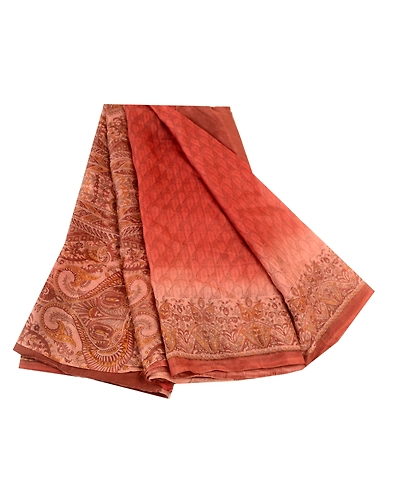 Sanskriti Vintage Dark Red Sarees Pure Silk Printed Sari 5Yd Floral Craft Fabric, PR-59185-Dark Red-Printed Floral Design-Pure Silk-7