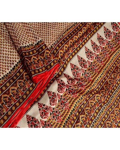 Sanskriti Vintage Cream Sarees Pure Silk Printed Sari 5Yd Floral Craft Fabric, PR-59186-Cream-Printed Floral Design-Pure Silk-1