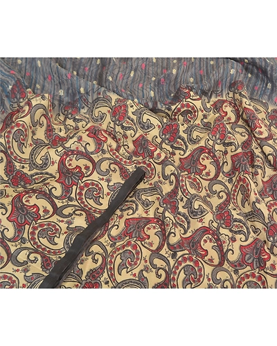 Sanskriti Vintage Gray Sarees 100% Pure Silk Printed Sari Floral Craft Fabric, PR-59201-Gray-Printed Floral Design-Pure Silk-2