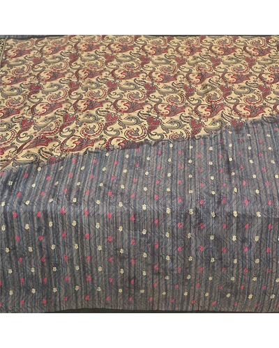 Sanskriti Vintage Gray Sarees 100% Pure Silk Printed Sari Floral Craft Fabric, PR-59201-Gray-Printed Floral Design-Pure Silk-3