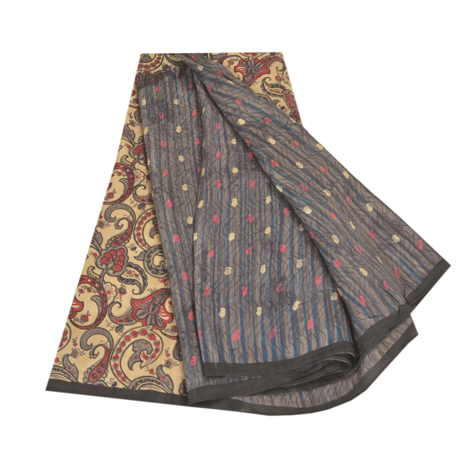 Sanskriti Vintage Gray Sarees 100% Pure Silk Printed Sari Floral Craft Fabric, PR-59201-Gray-Printed Floral Design-Pure Silk-6