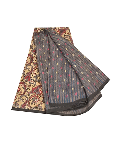 Sanskriti Vintage Gray Sarees 100% Pure Silk Printed Sari Floral Craft Fabric, PR-59201-Gray-Printed Floral Design-Pure Silk-6