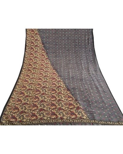 Sanskriti Vintage Gray Sarees 100% Pure Silk Printed Sari Floral Craft Fabric, PR-59201-Gray-Printed Floral Design-Pure Silk-7