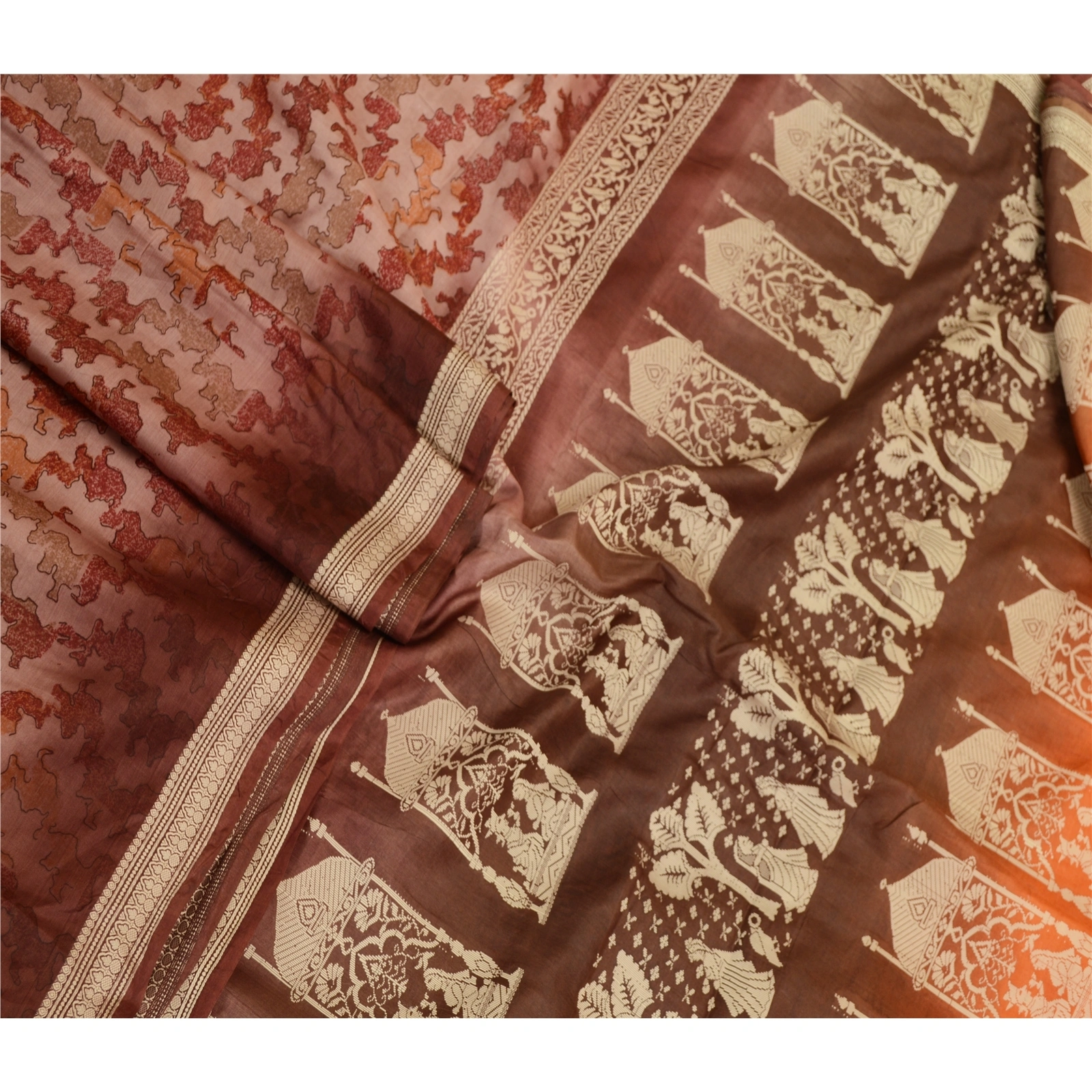 Sanskriti Vintage Pink Baluchari Mythological Sarees Pure Silk Print Sari Fabric, PR-59216-Dusty Pink-Printed Floral Design-Pure Silk-1