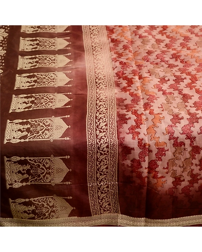 Sanskriti Vintage Pink Baluchari Mythological Sarees Pure Silk Print Sari Fabric, PR-59216-Dusty Pink-Printed Floral Design-Pure Silk-3